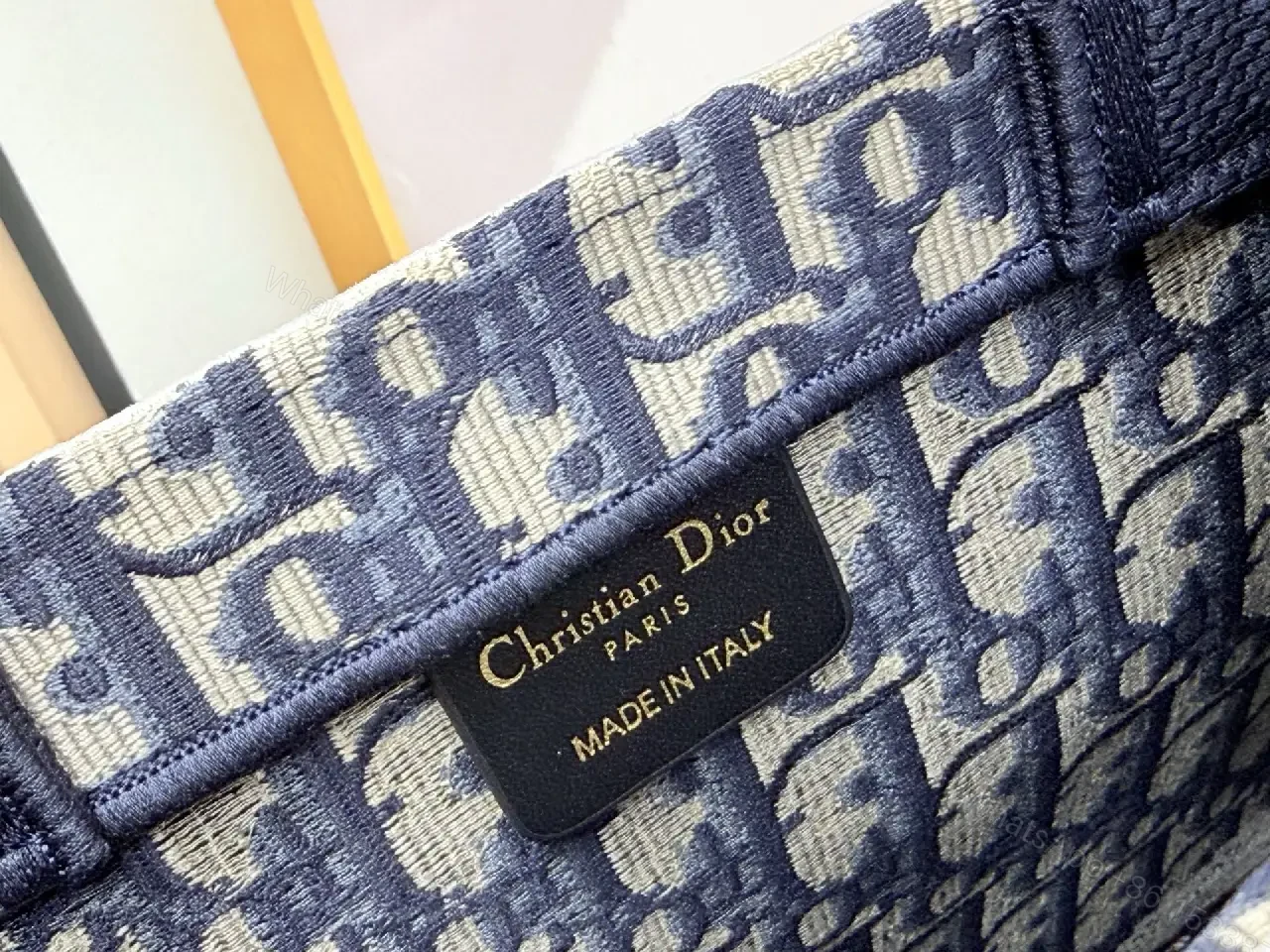 View 6 of Navy Monogram Textile Satchel: Structured Square Bag