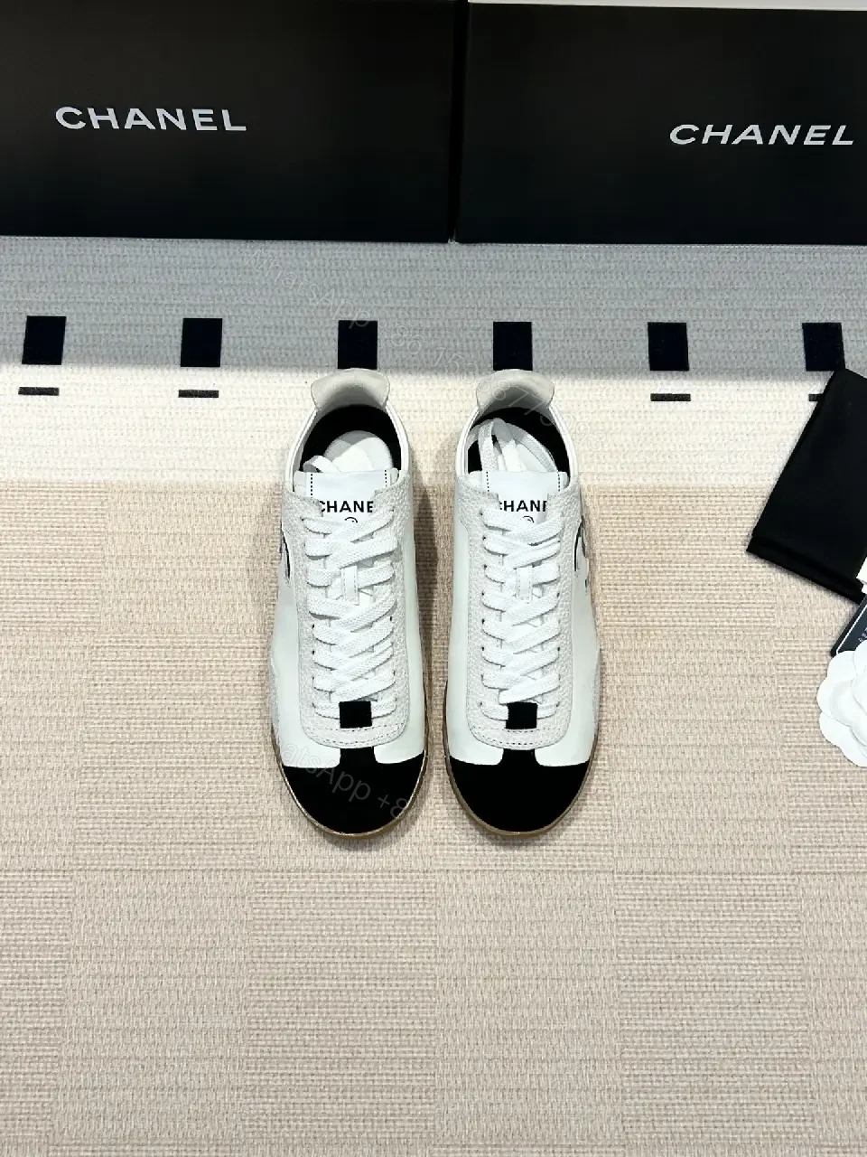 View 3 of White Leather Sneaker with Bold Logo, Gum Sole, Luxury Chic