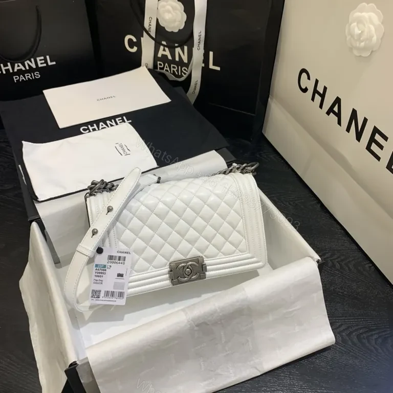 White Quilted Leather Shoulder Bag - Modern Luxe, Chain-Accent, Turn-Lock — view 1