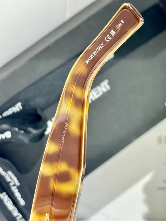 View 5 of Lux Saint Laurent-Inspired Black Acetate Sunglasses with Gold Accents