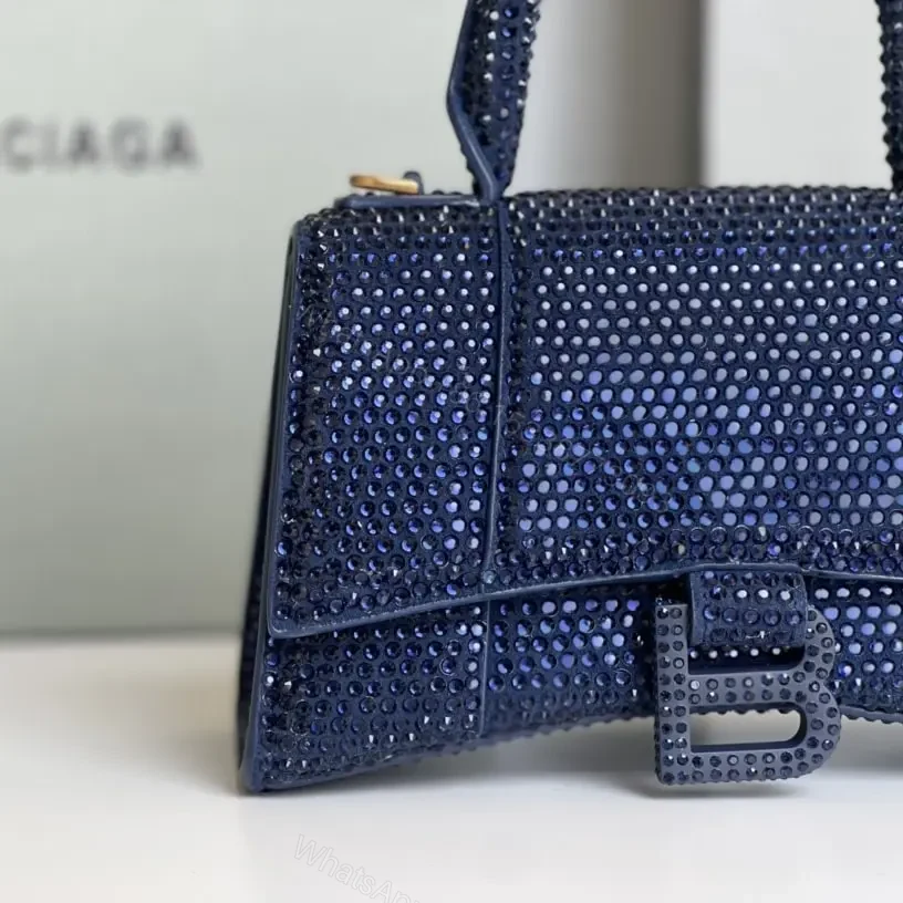 View 3 of 高仿Balenciaga*Hourglass系列沙漏包滿鑽深藍色XS
