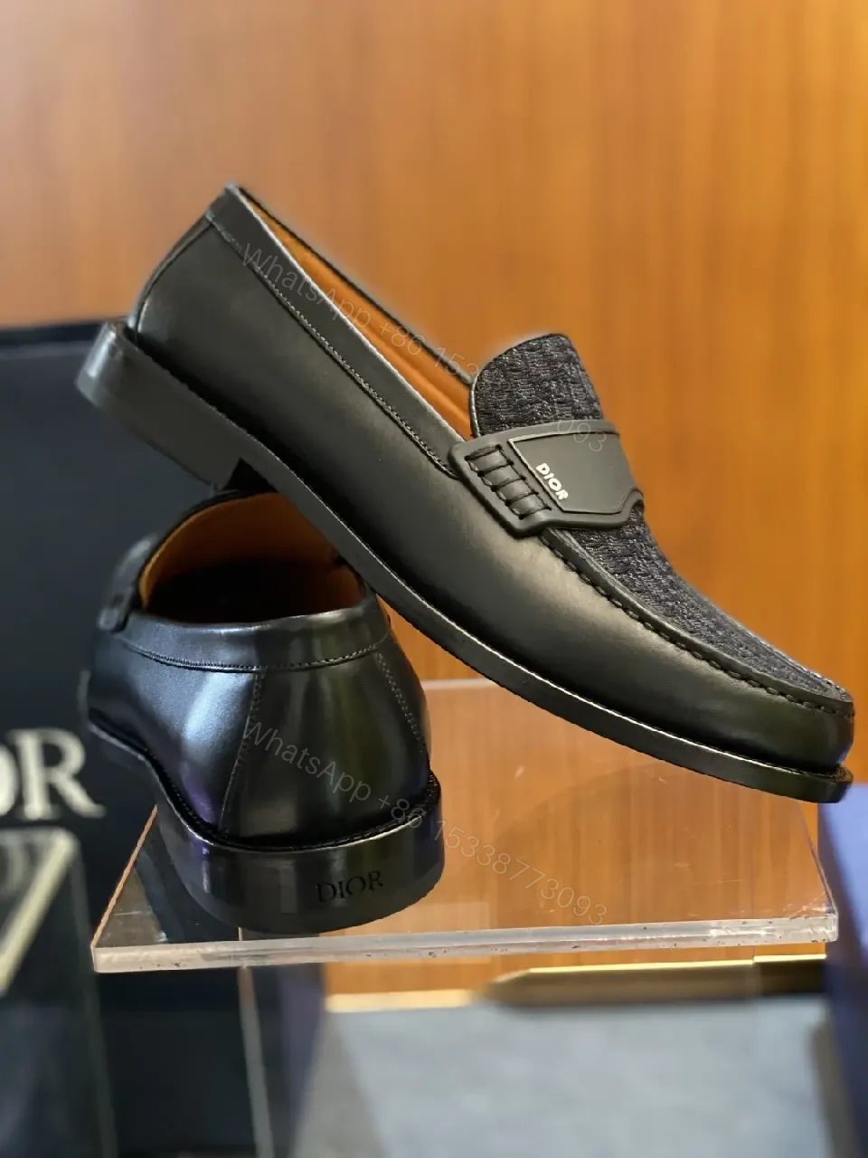 View 6 of Black Leather Dior-Pattern Slip-On Loafers