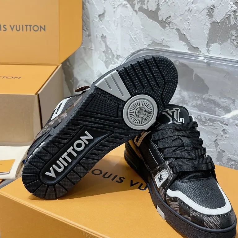View 5 of Checkerboard Leather Sneaker: Luxury Casual Luxury, LV-Inspired Black/White Shoes