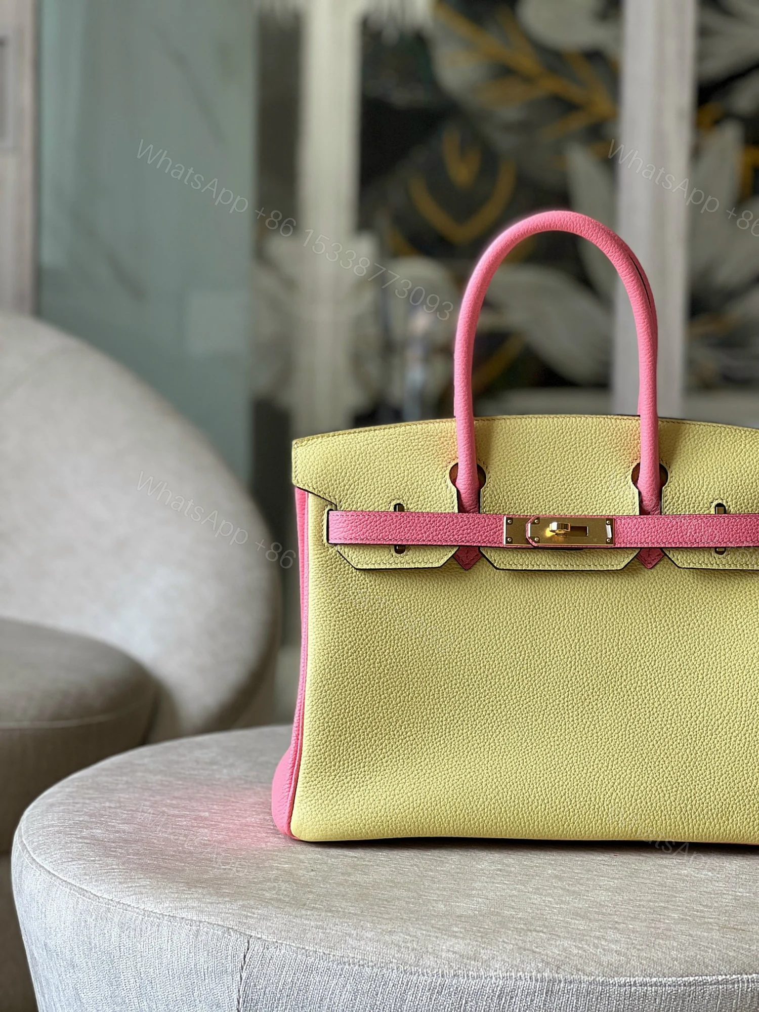 View 5 of Hermes Birkin 30 Yellow/Rose Pink Togo Leather Gold Hardware