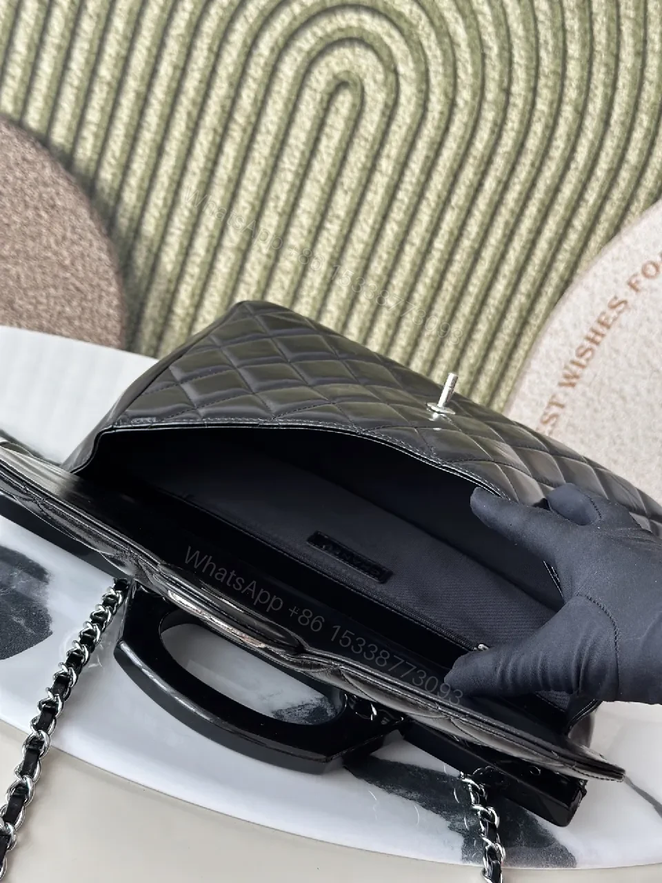 View 9 of Quilted Calf Leather Handbag: Modern Black Chain Capture