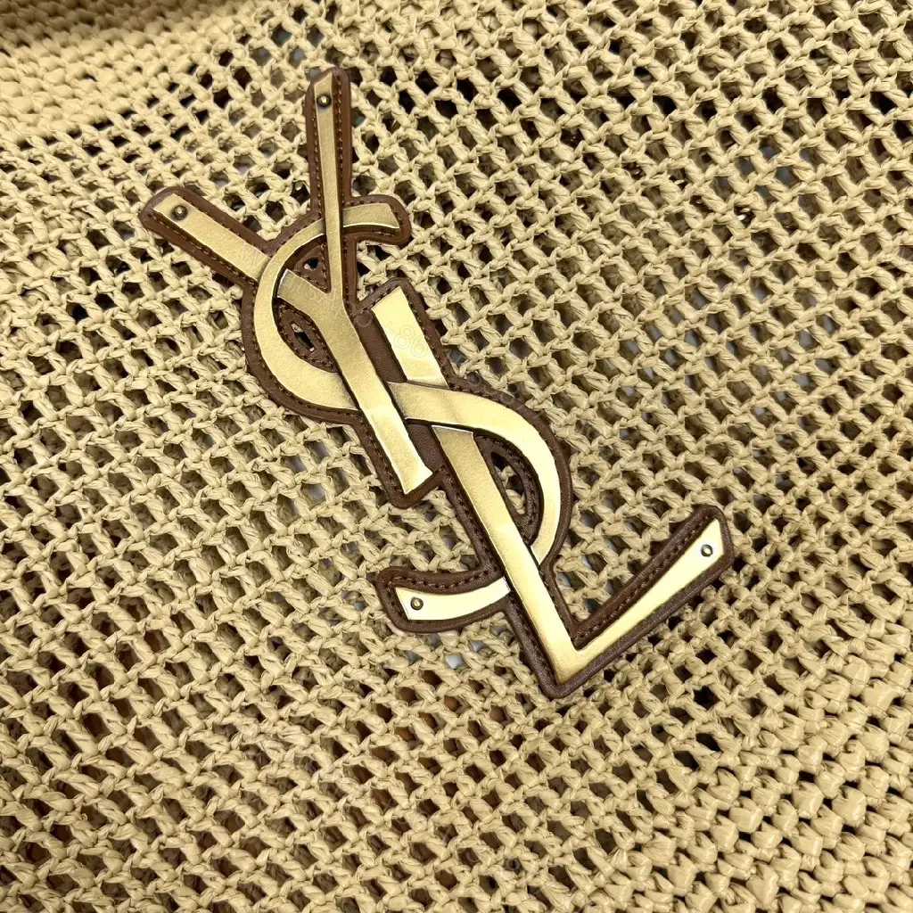 View 3 of Beige Crochet Tote: Logo-Emblem Everyday Luxury Carryall