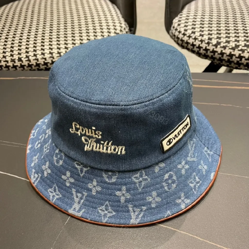 View 5 of Denim Bucket Hat with Monogram Detail – Sun Protection