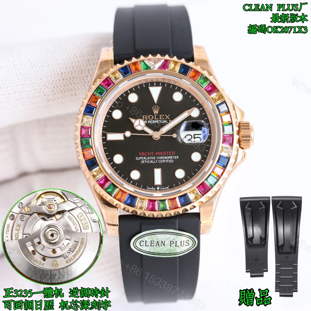 ROLEX 一比一 男款 Yacht-Master 彩鑽圈黑面 奢華運動腕錶 — view 1