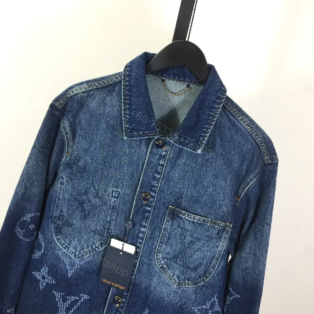 View 4 of Modern Texture Denim Jacket with Monogram Details
