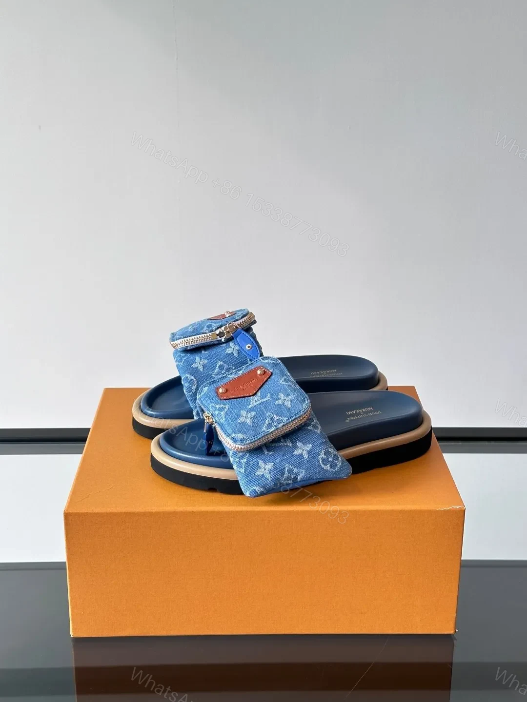 View 3 of LV Men Blue Denim Slides