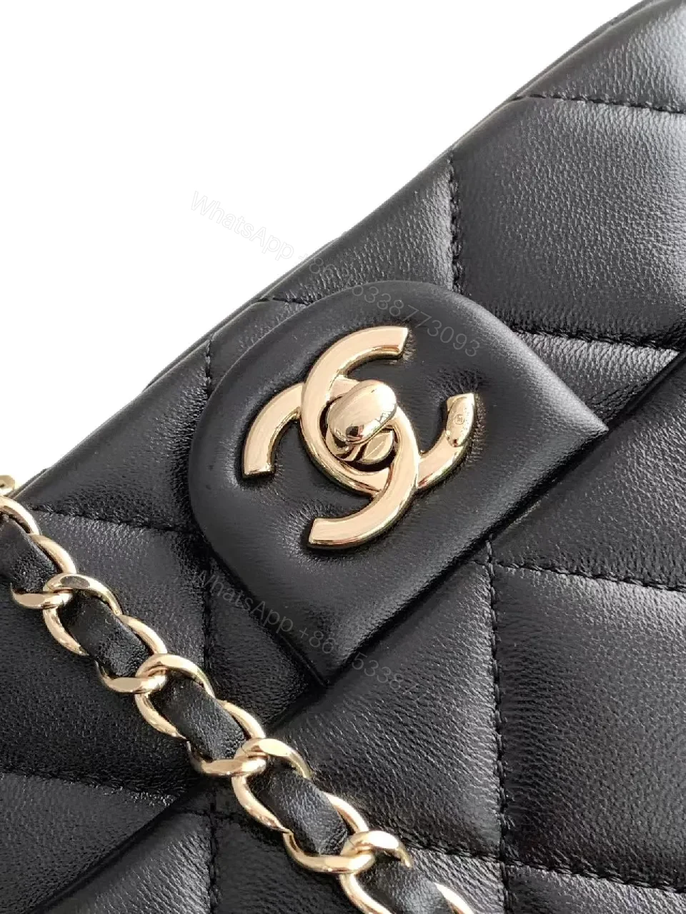 View 8 of Quilted Leather Crossbody Bag: Gold Logo Charm