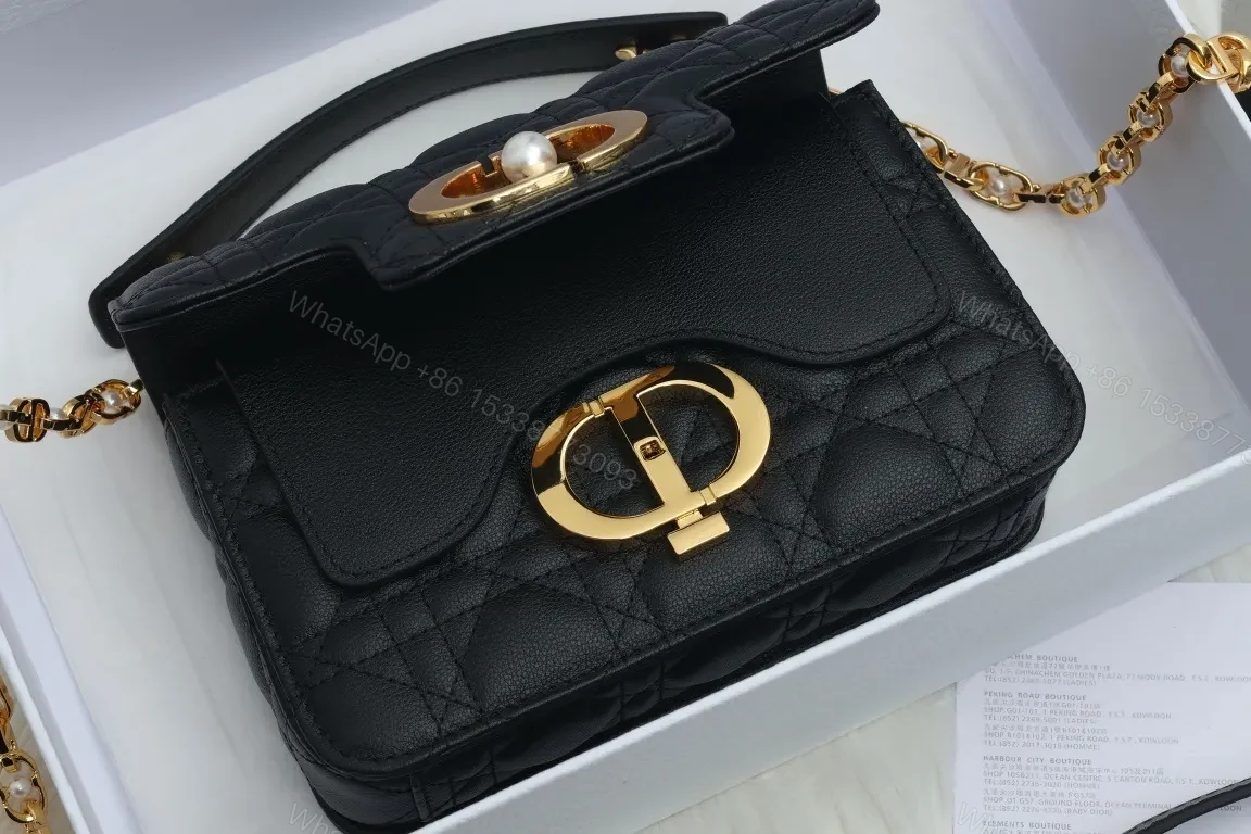 View 2 of Black Micro-Quilt Leather Shoulder Bag with Gold Hardware