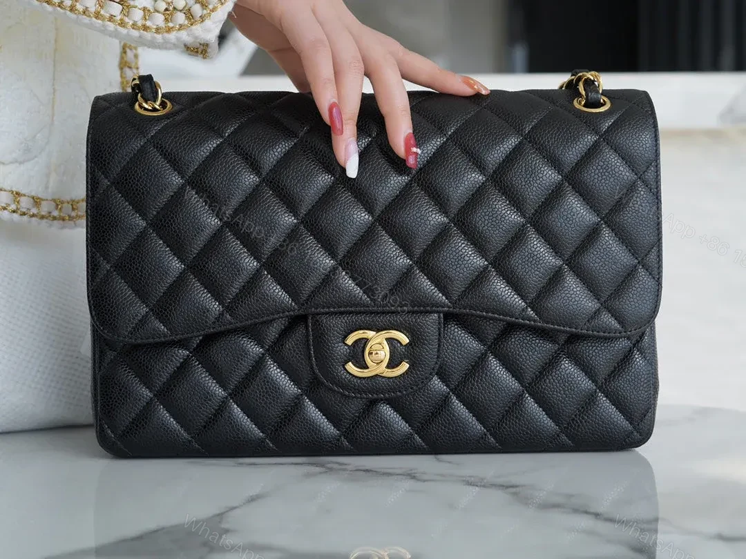 View 7 of CHFLAP BAG JUMBO 30CM GOLD HARDWARE BLACK CAVIAR