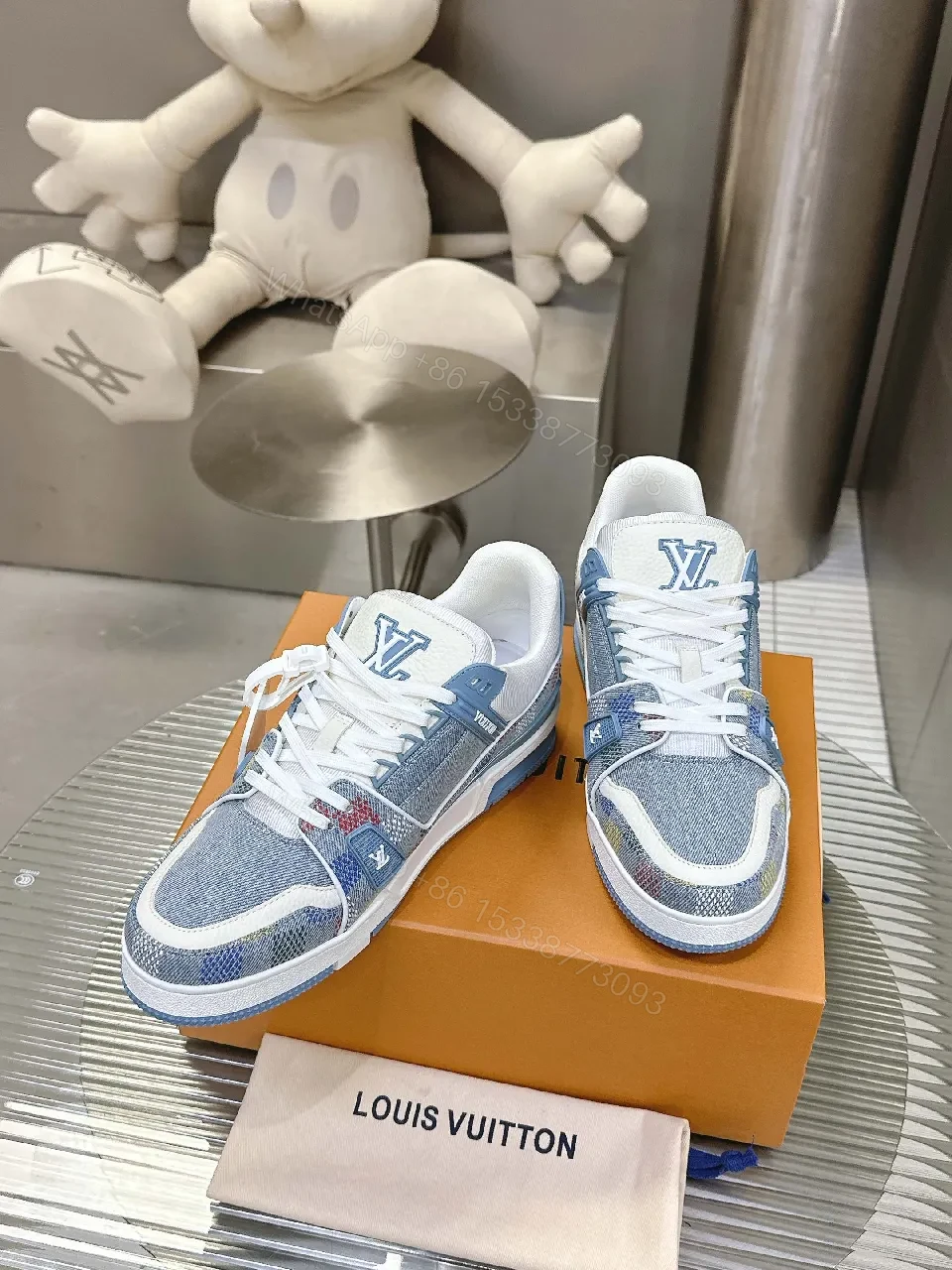 View 4 of Denim-Texture High-Top Sneakers: Luxury Vibe, All-Day Comfort