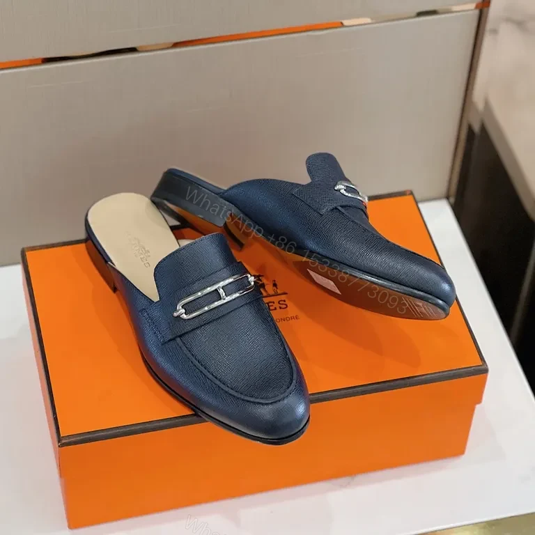 View 9 of Navy Leather Horsebit Mule: Luxury Slip-On Pro