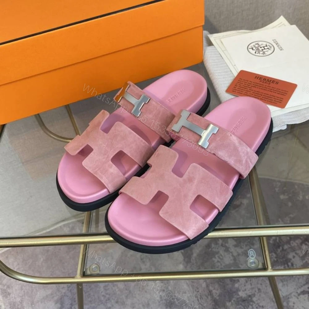 View 3 of Hermes Chypre Sandal H Logo Silver Hardware Pink