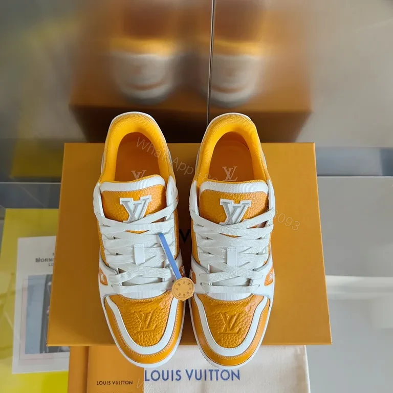 Yellow Leather-Textile High-Tops: LV-Inspired Comfort Sneakers — view 1