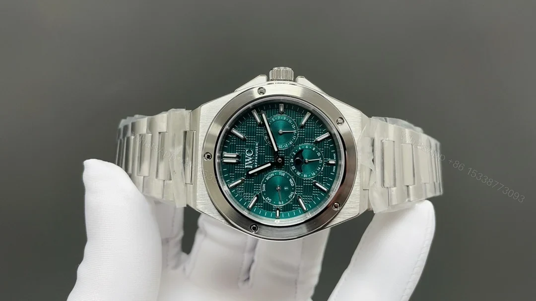 View 2 of IWC Ingenieur Green Replica 42MM Premium Perpetual Calendar Steel Bracelet Edition RG-IWC-INGENIEUR-GREEN-42