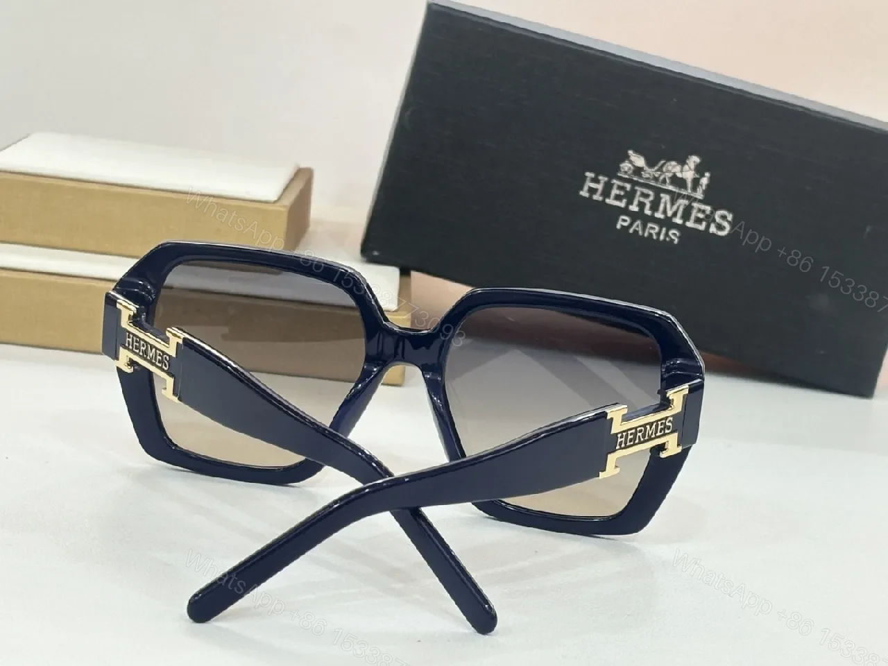 View 9 of Olive-Gold Geometric Sunglasses with Hermes-Inspired Hardware