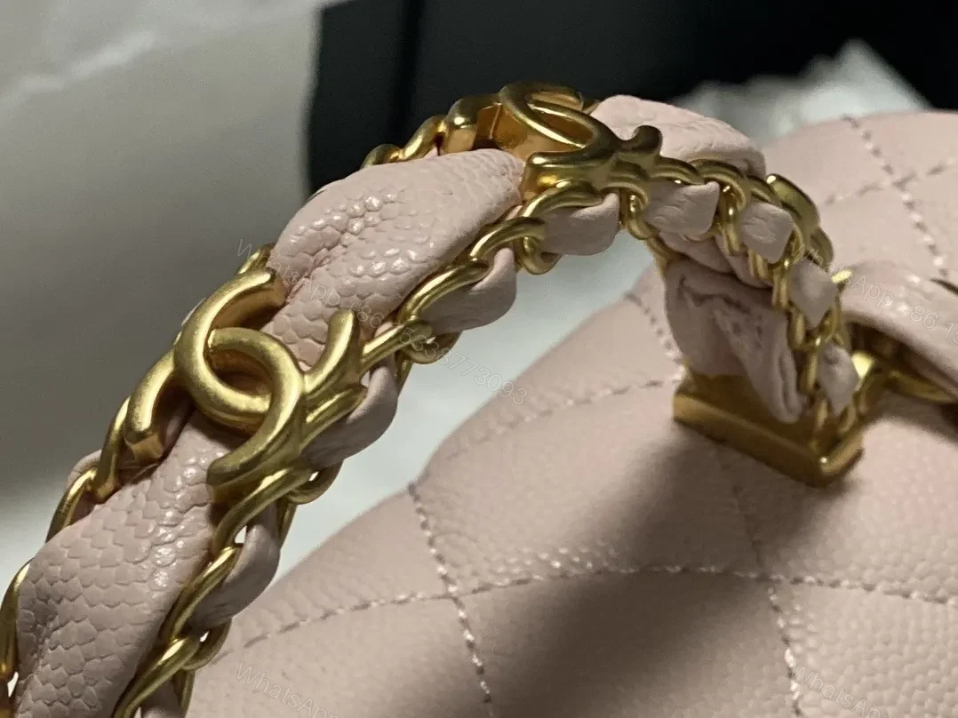 View 8 of Soft Pink Quilted Mini Bag: Luxe Faux Leather, Gold CC Clasp