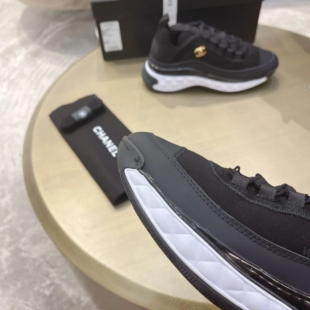View 5 of Chanel Logo Low Top Trainer Sneakers Black