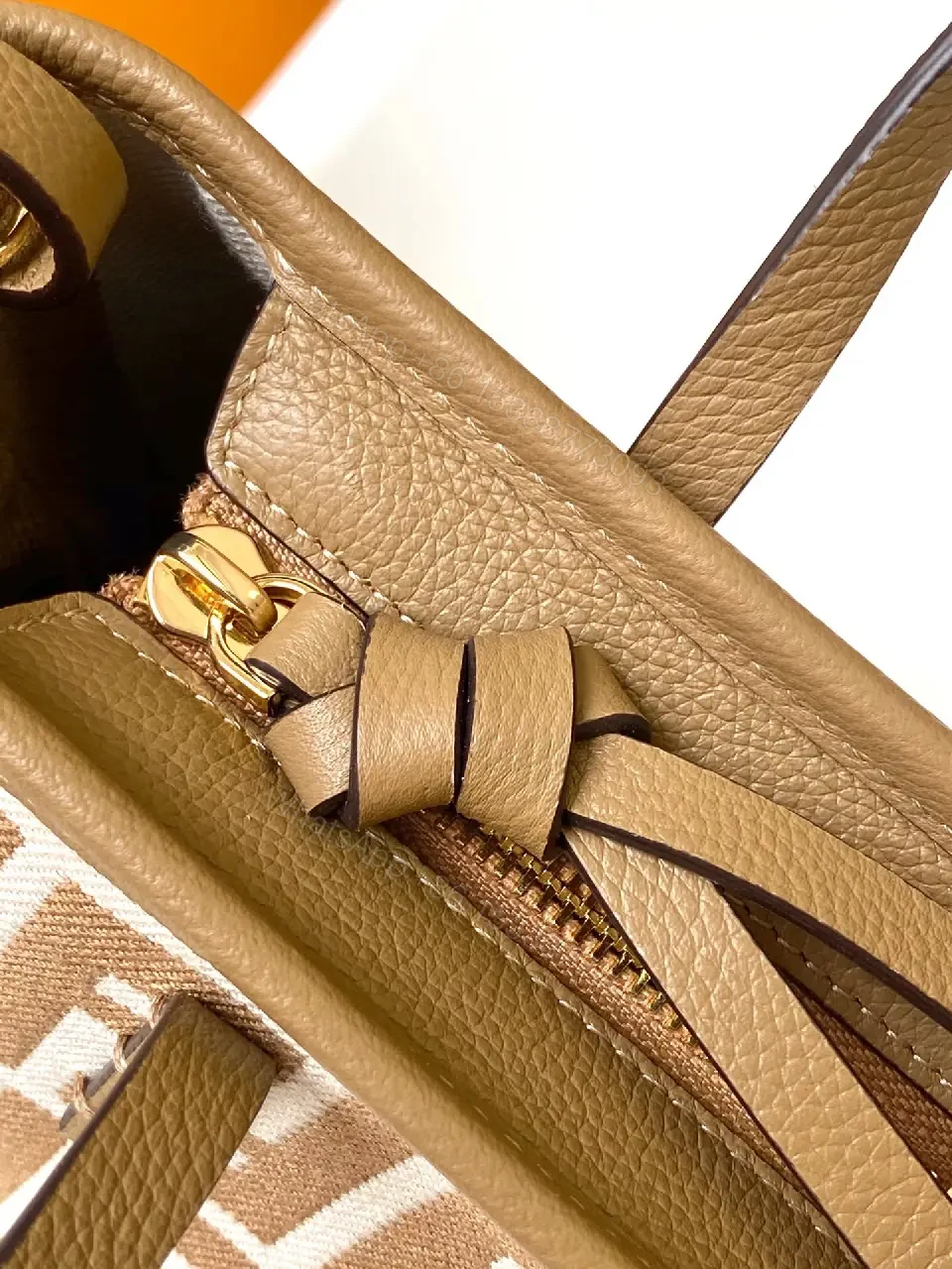 View 9 of Chic Signature Tote – Geometric Patterned, Leather Trim, Structured Everyday Tote