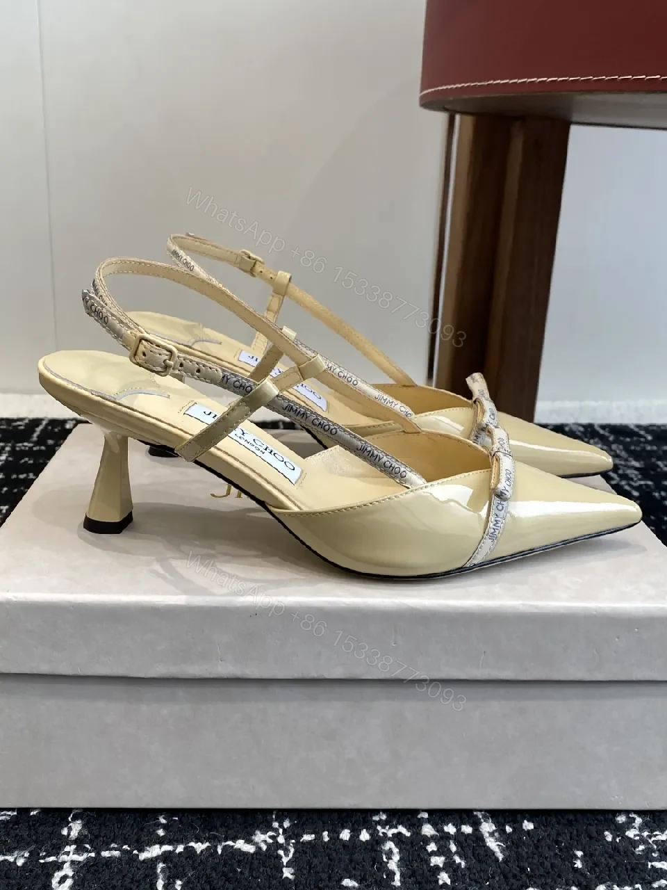 View 7 of Strappy Pointed-Toe Heels with Logo Straps - Everyday Glam
