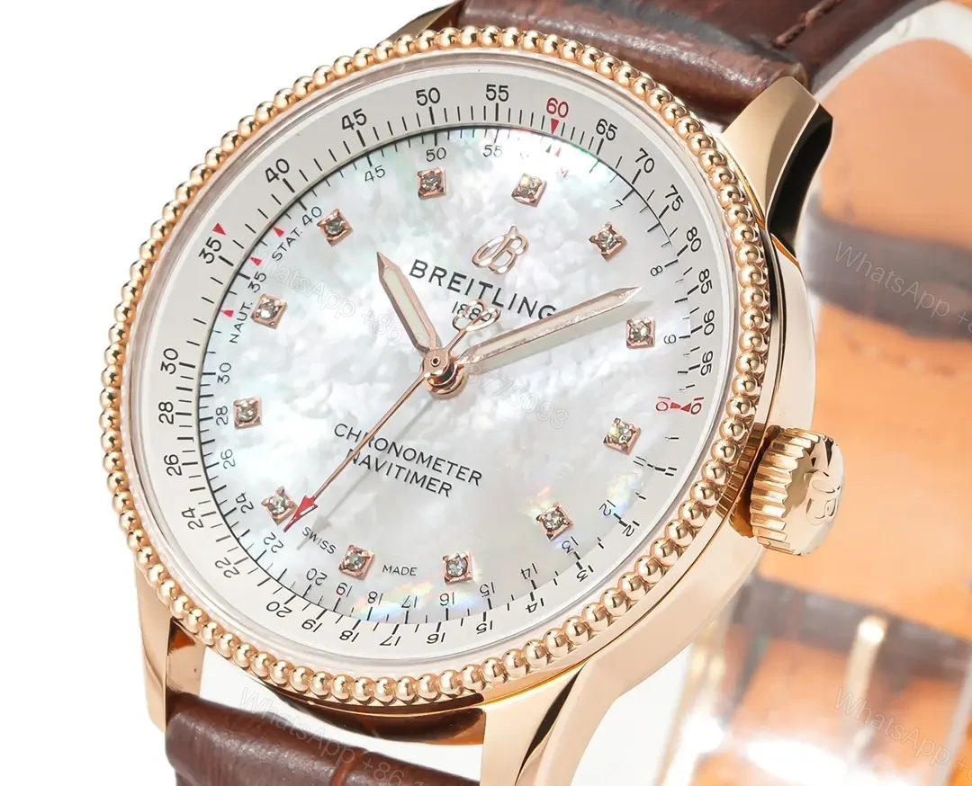View 5 of Breitling Women’s Navitimer Automatic Watch – Rose Gold with Brown Leather Strap