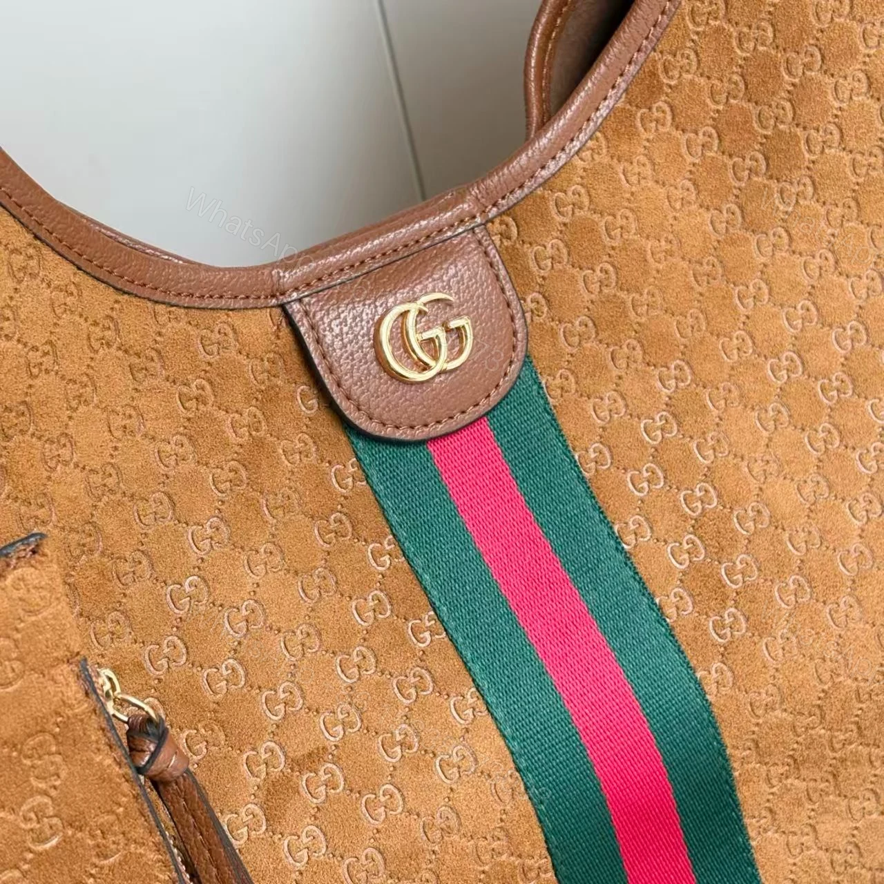 View 3 of Gucci Giglio Large Tote Bag Gg Suede Brown 60Cm