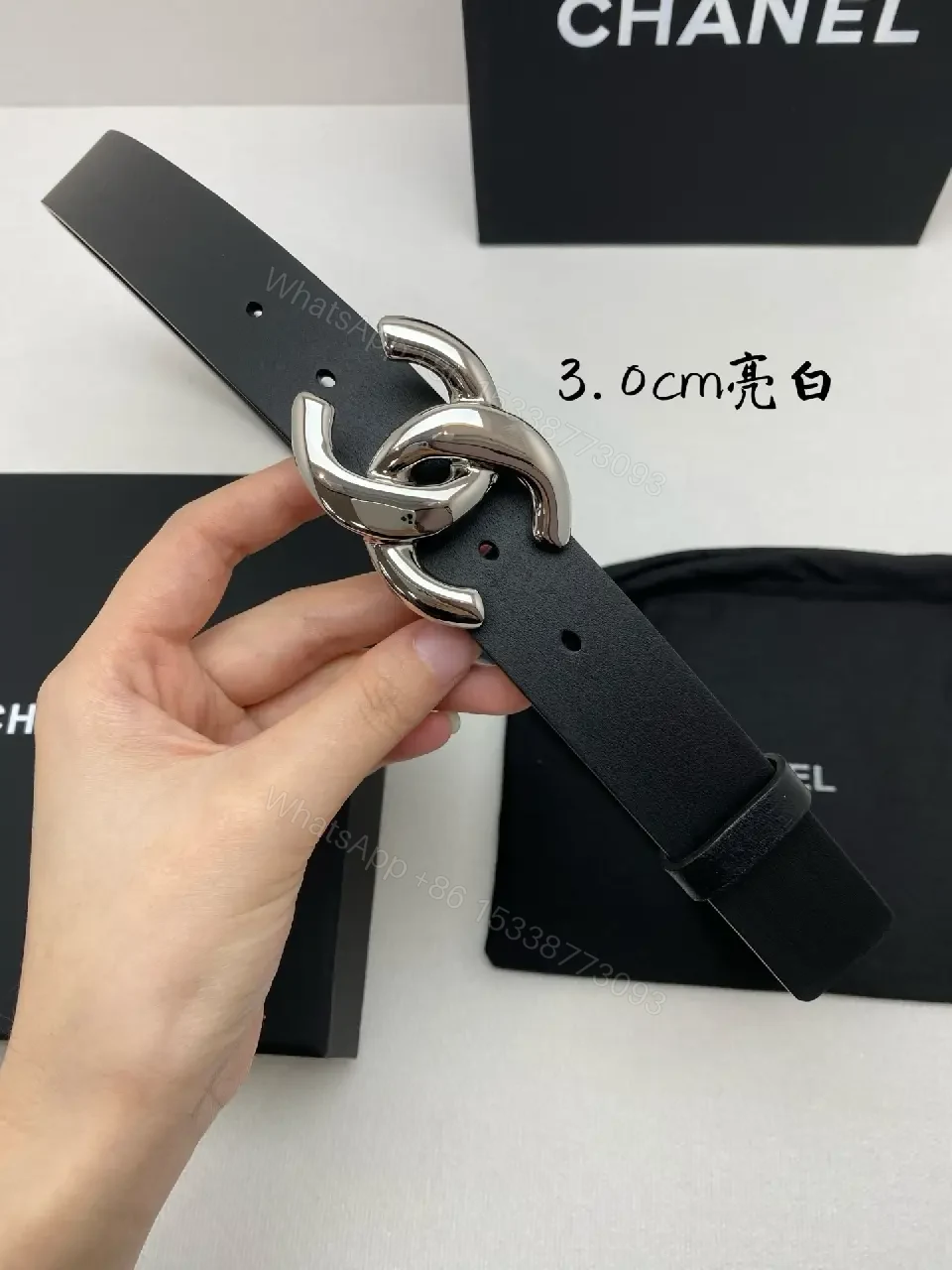 View 7 of Sleek Leather Belt with Double-C Buckle – Modern Luxury