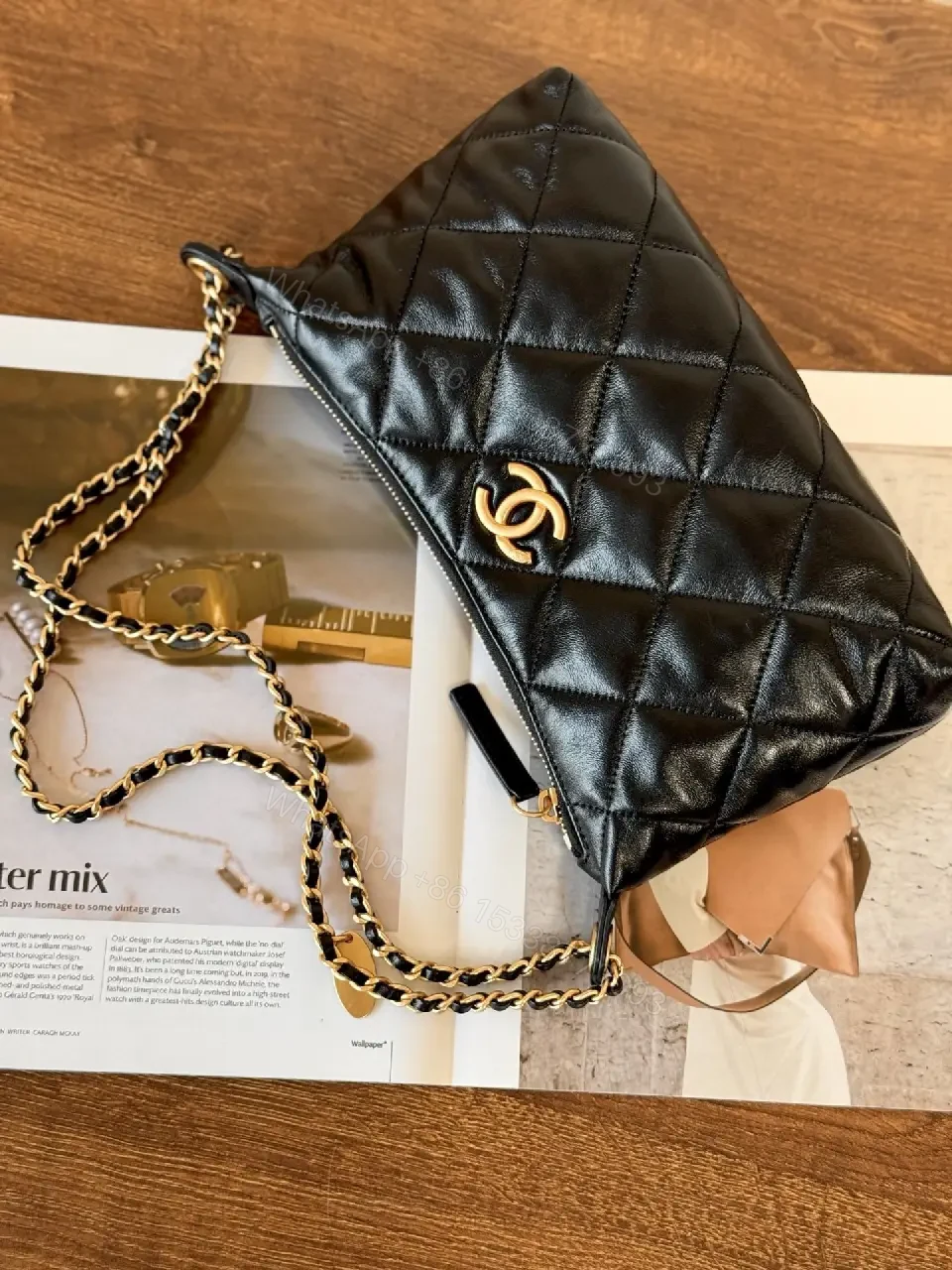View 6 of Quilted Crossbody with Gold Emblem: Compact Luxury Bag