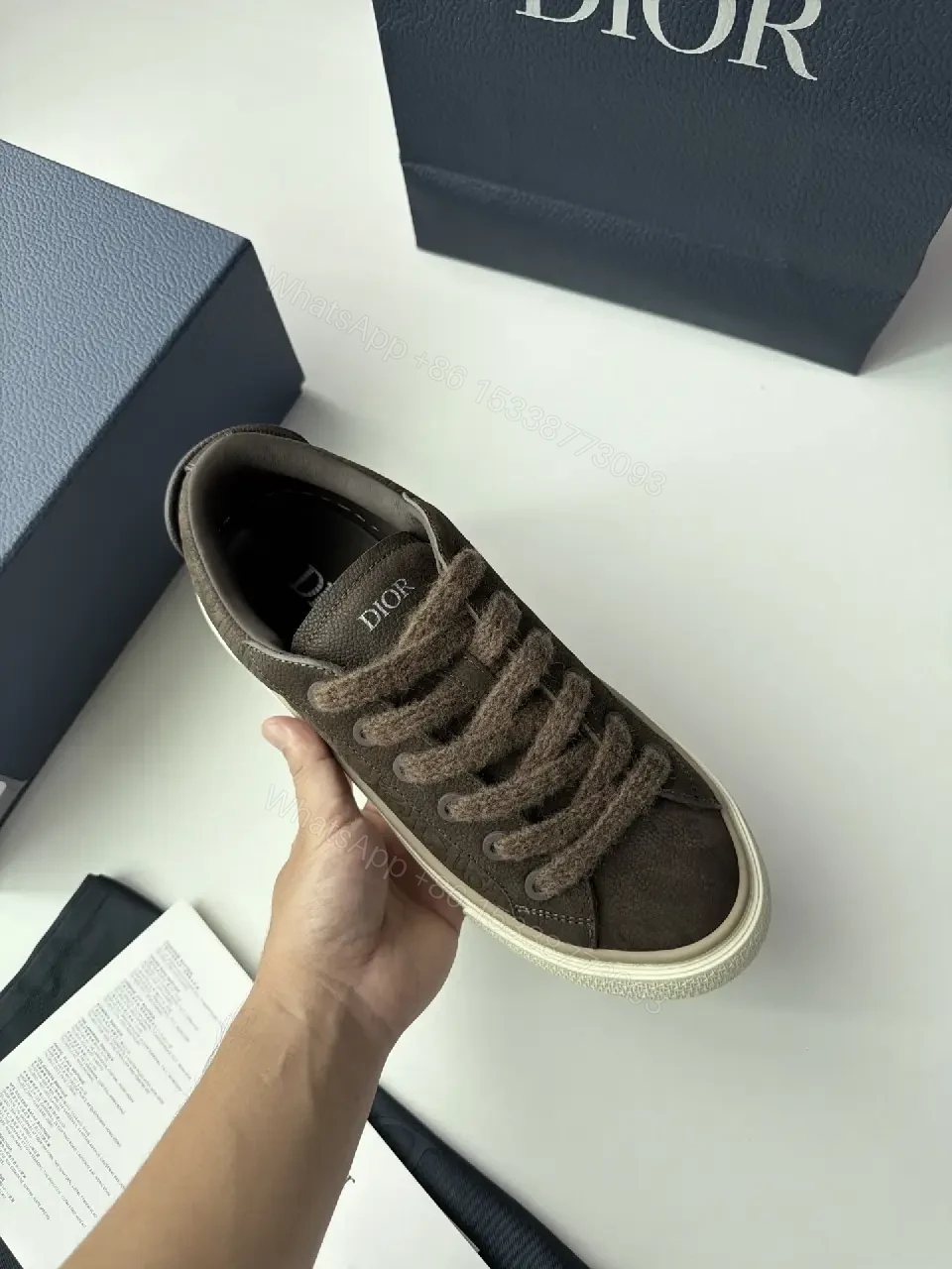 View 11 of Brown Leather Sneakers Canvas Casual Dior Branding Sneaker