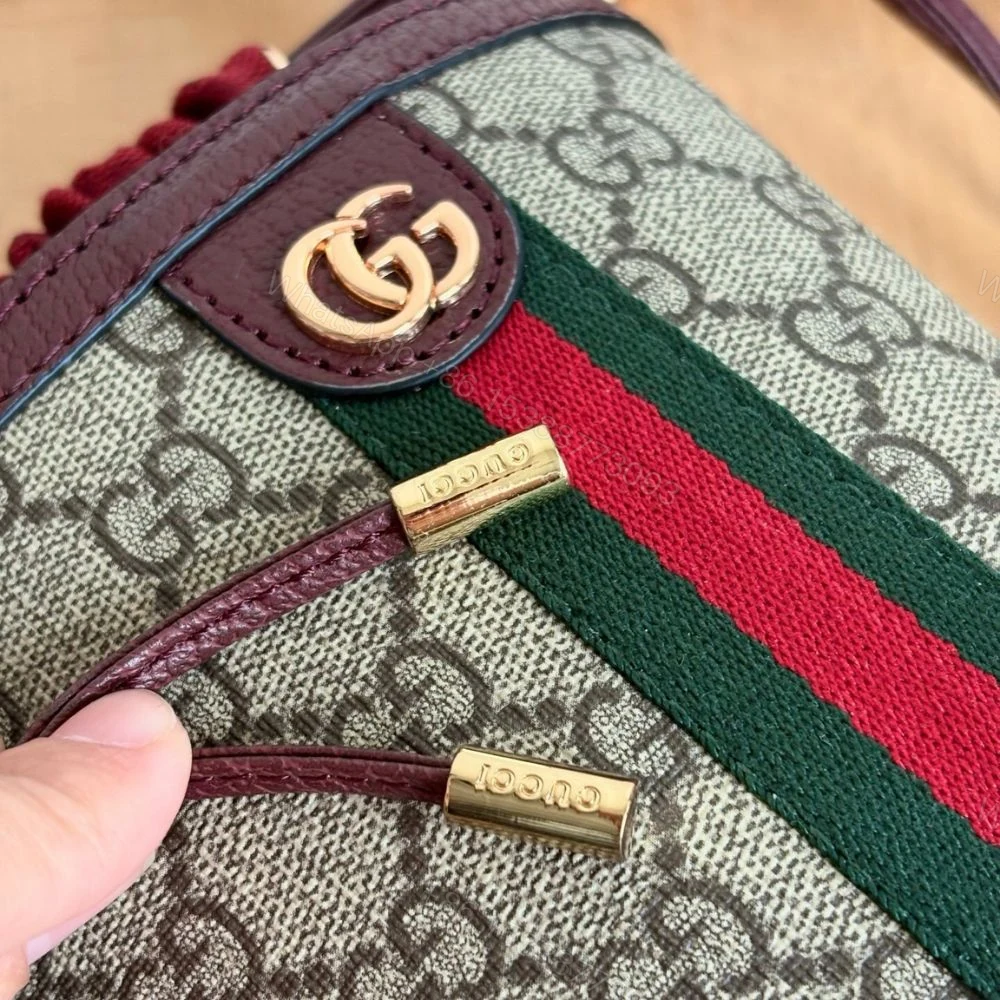 View 8 of Gucci Ophidia Mini Bucket Bag Beige And Dark Red 20Cm