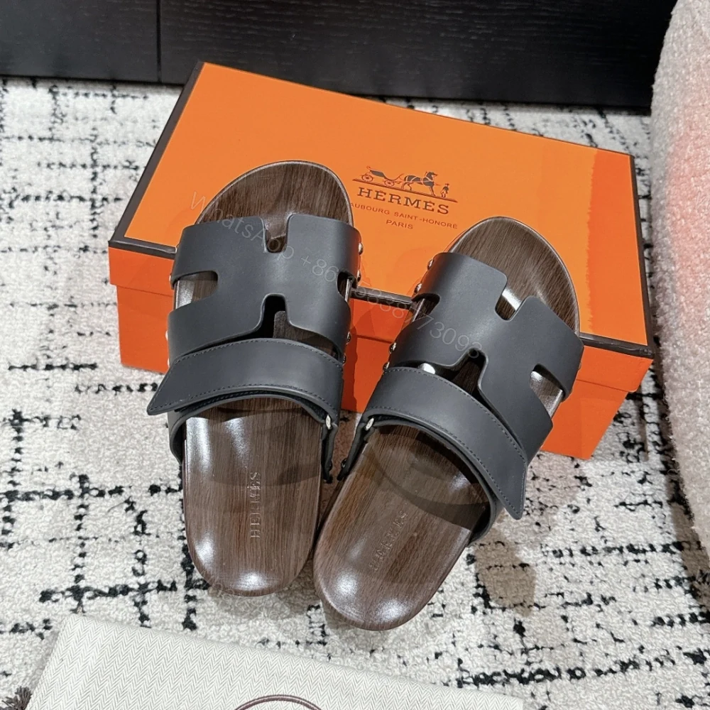 View 4 of 高仿Hermes*Kos系列H251012Z0厚底木質拖鞋黑色4CM免檢版