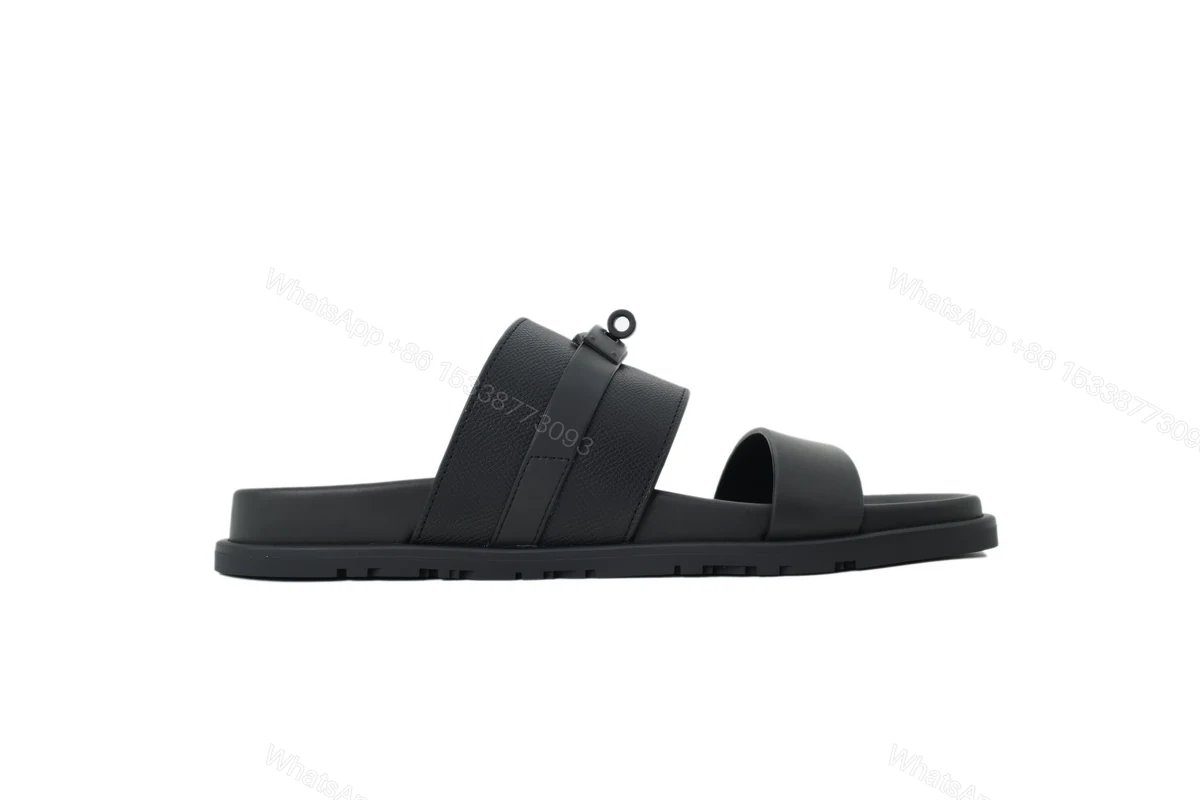 HERMES Lychee Grain Button Slides — view 2