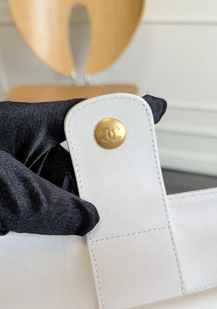 View 14 of White Quilted Tote with Gold Chain - Structured, Luxe Classic