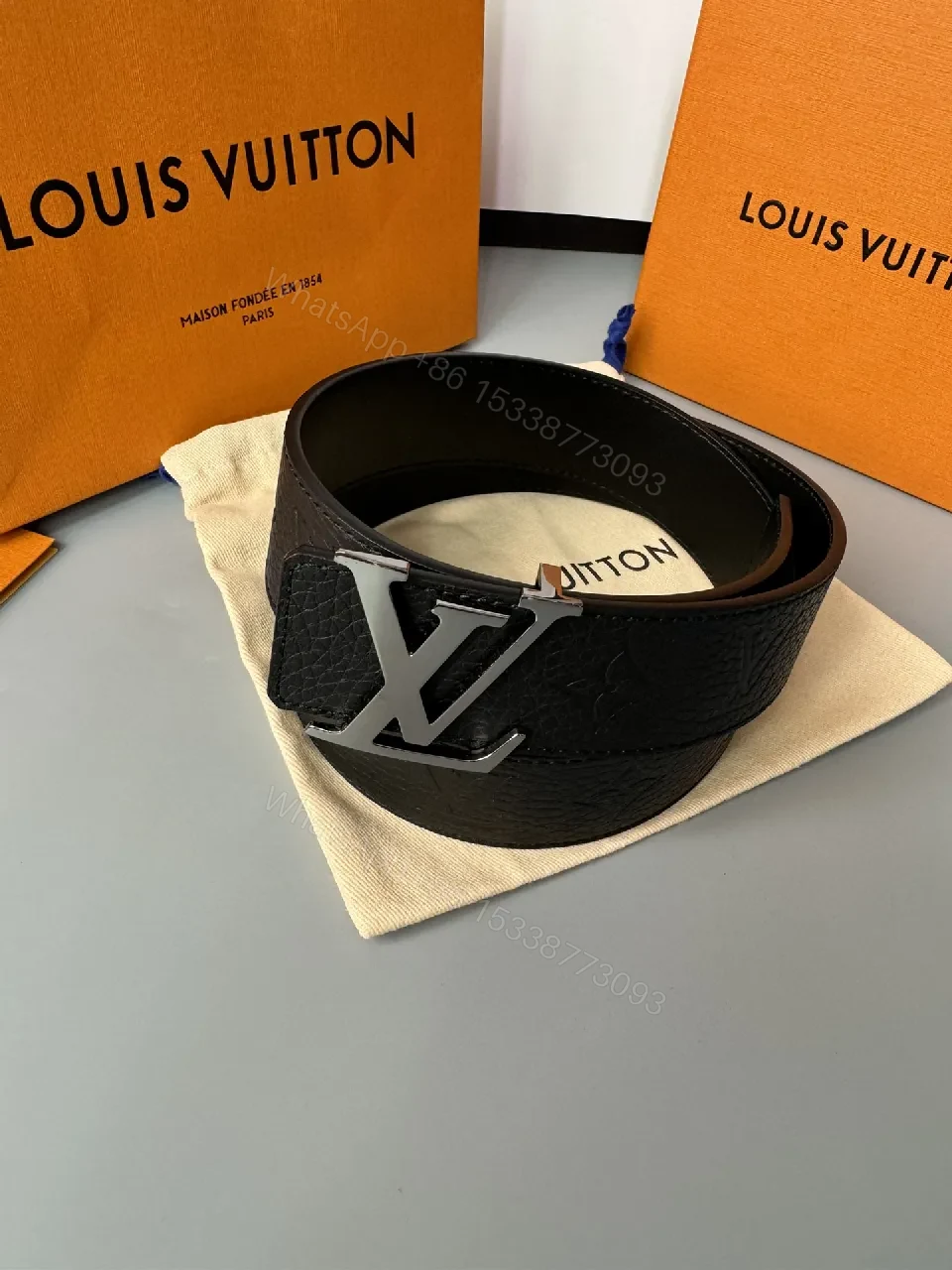 View 8 of Bold Leather Belt: Refined Style, LV Buckle, All-Day Confidence