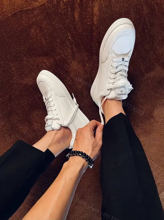 View 9 of White Leather Sneaker with Gold Detailing â€” Modern Luxury Casual Sneaker