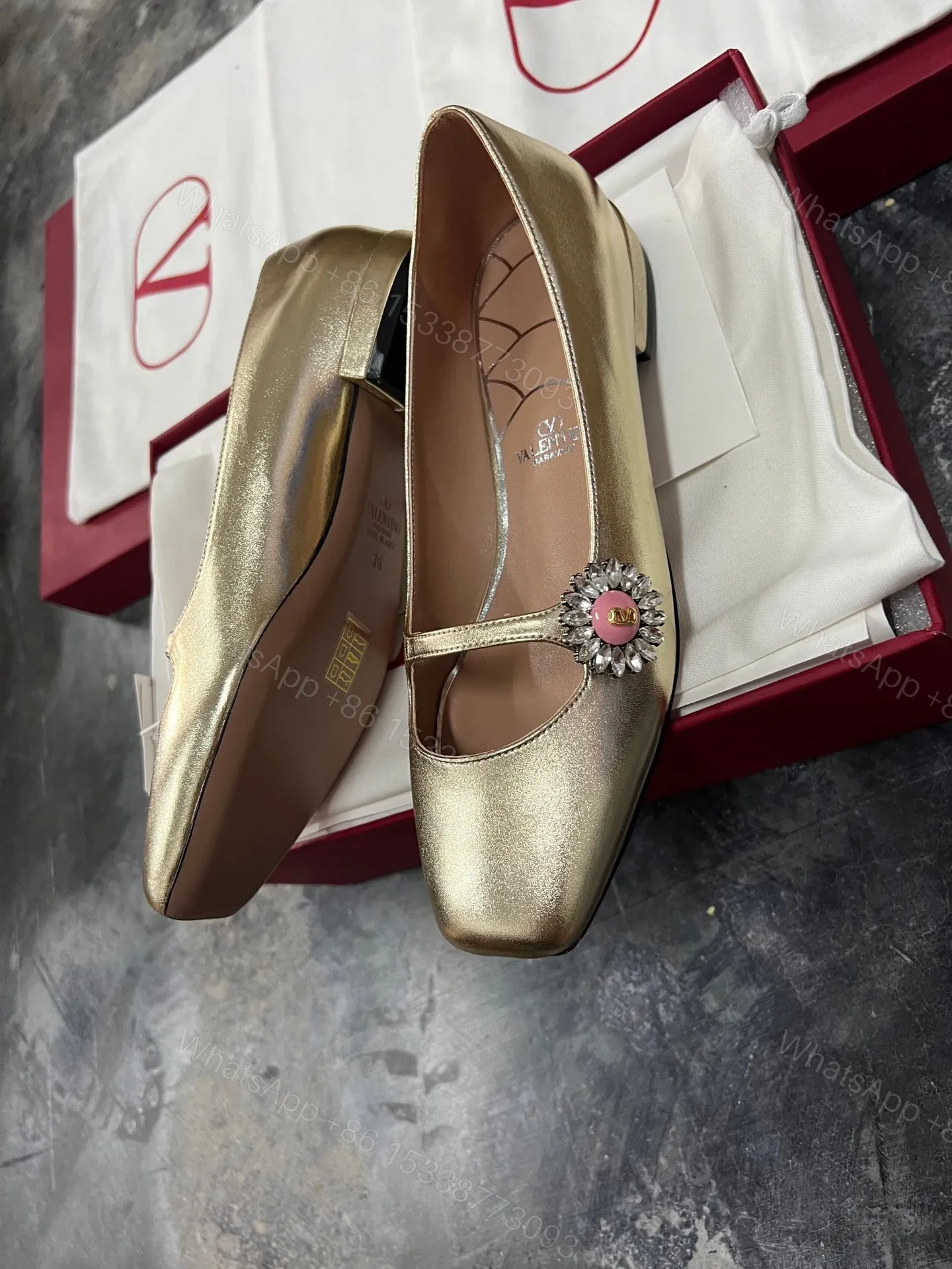 View 6 of Valentino Women Gold Leather Embellished Flats