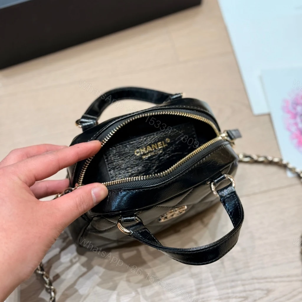 View 5 of Chanel Mini Bowling Bag Shiny And Gold Tone Black 18cm