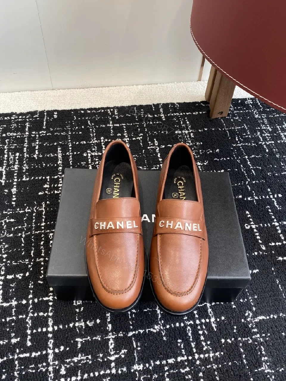 View 6 of Brown Leather Loafers with Chanellike Strap - Sophisticated Comfort