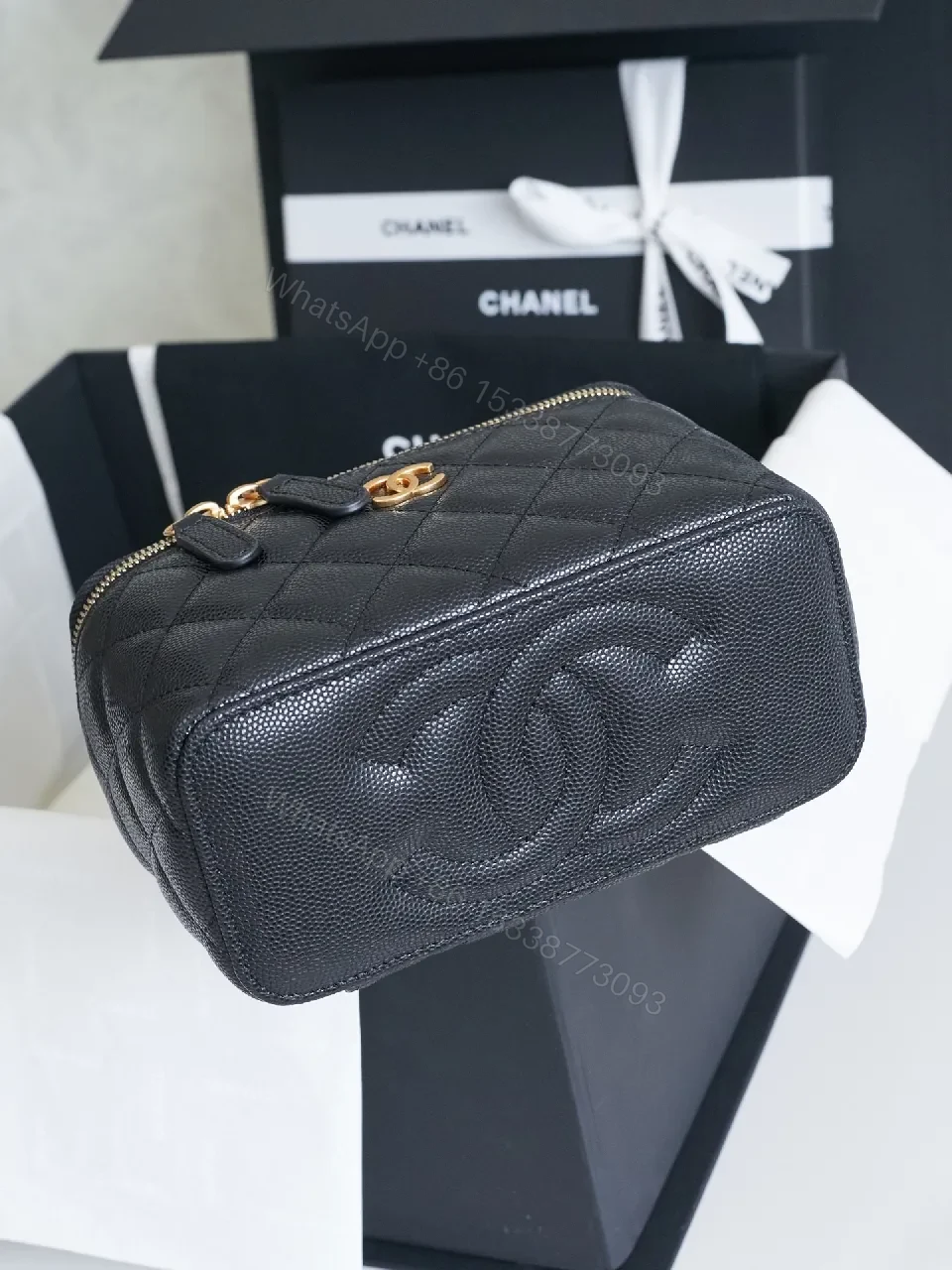 View 7 of Quilted Black Leather Mini Bag: Gold Chain, Iconic CC