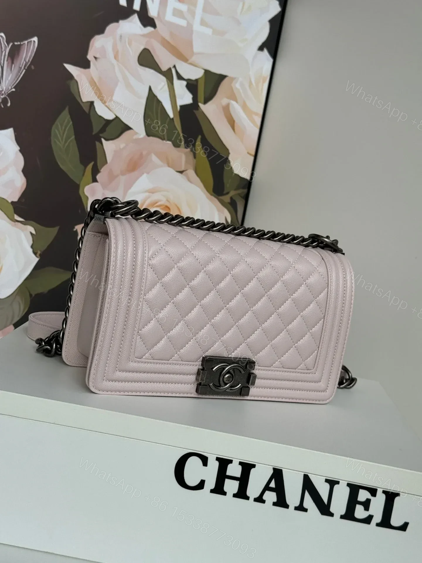 View 4 of CHANEL BOY BAG MEDIUM 25 IN PINK CALFSKIN