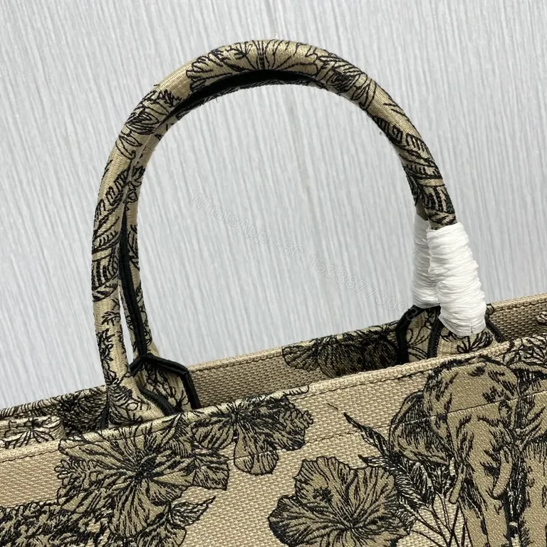 View 3 of Beige & Black Dior-Inspired Botanical Tote: Luxury Everyday