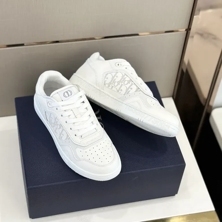 View 9 of White Dior-Influenced Leather Low-Top Sneaker: Structured Luxury