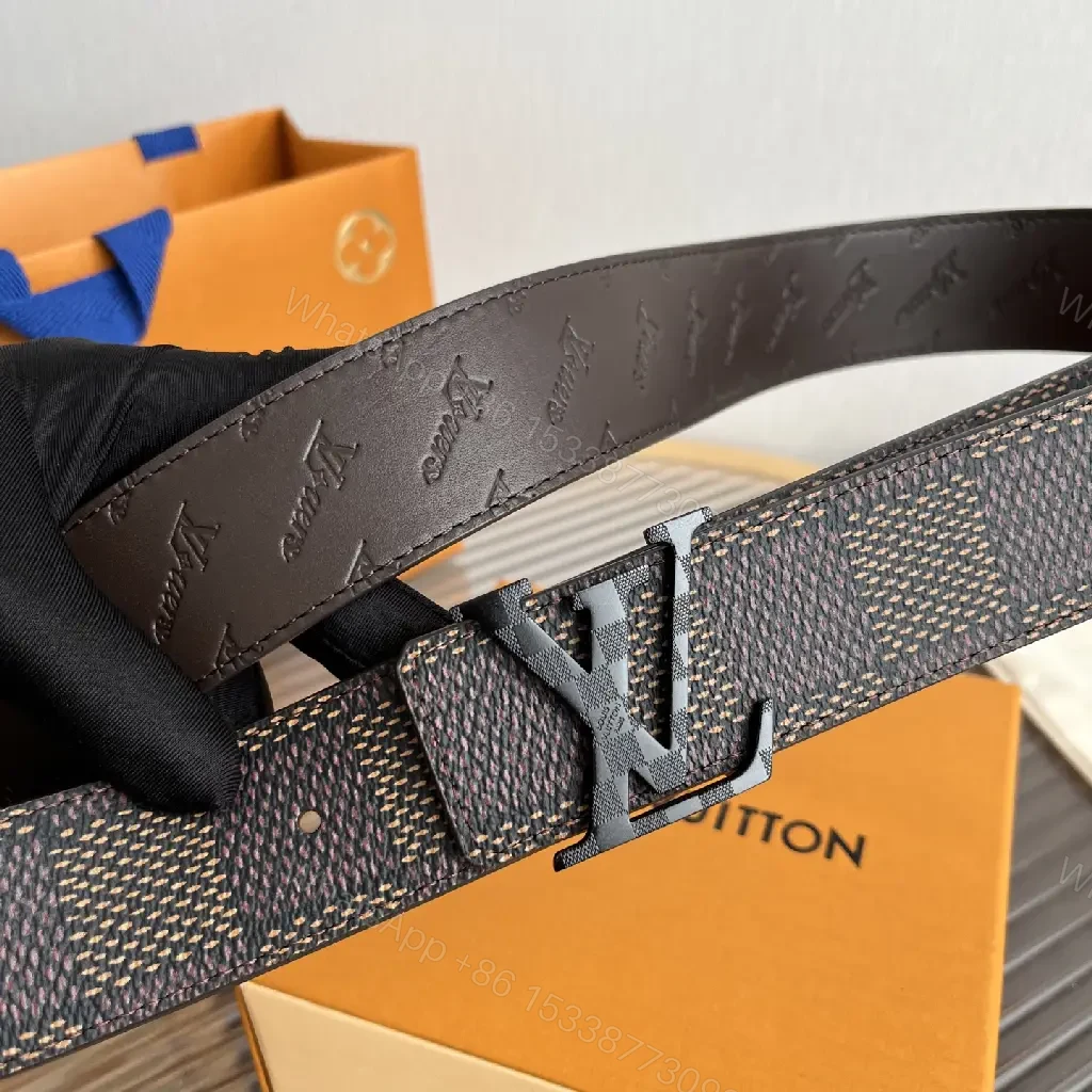 View 2 of Dark Brown Belt Monogram Pattern Slider Belt with LV Buckle