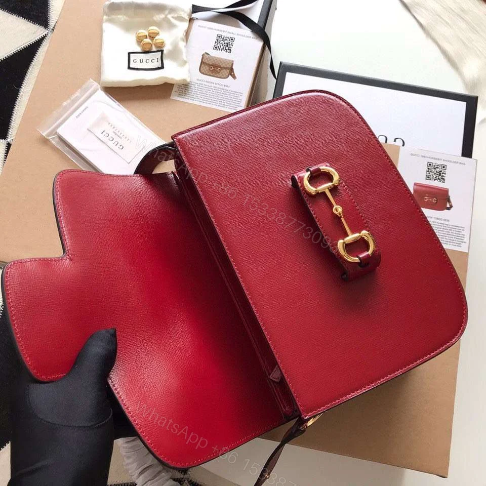 View 5 of Gucci 1955 Horsebit Women’s Handbag Super Smooth Red Leather 25cm