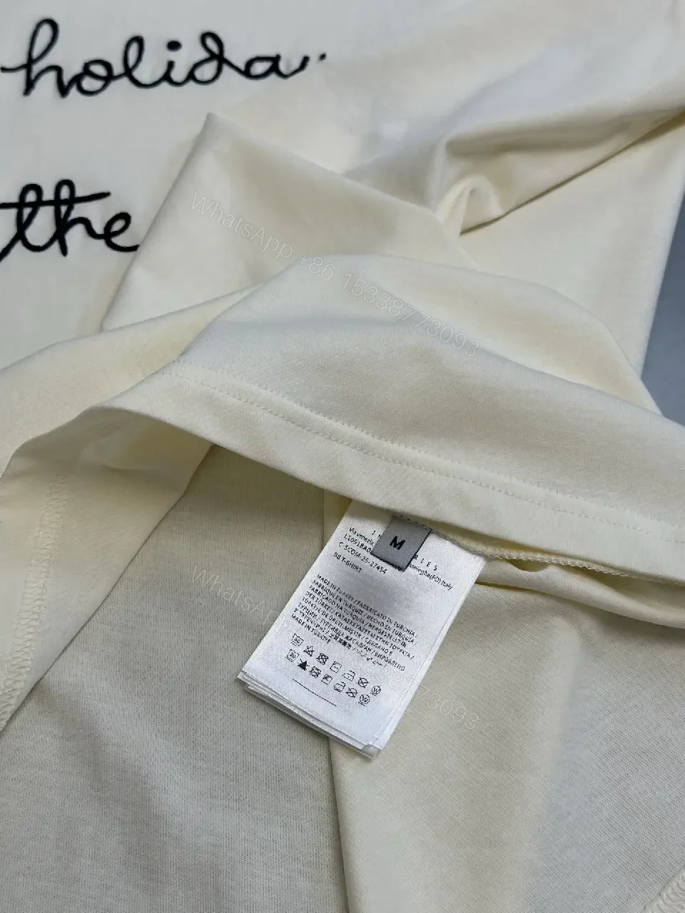 View 4 of White Cotton Relaxed T-shirt with Cursive Text Logo, Short Sleeves