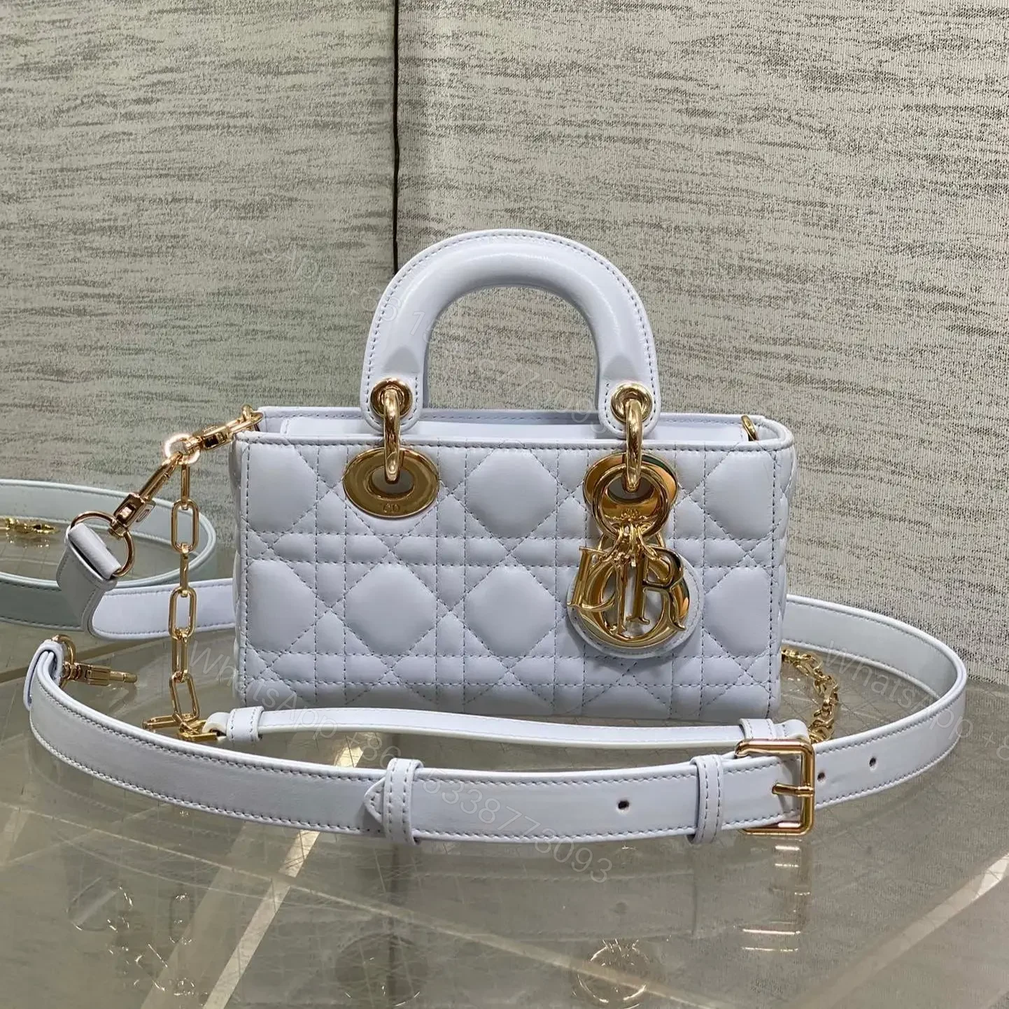 DIOR SMALL LADY D‐JOY BAG 19 IN LIGHT BLUE GOLD HARDWARE — view 1