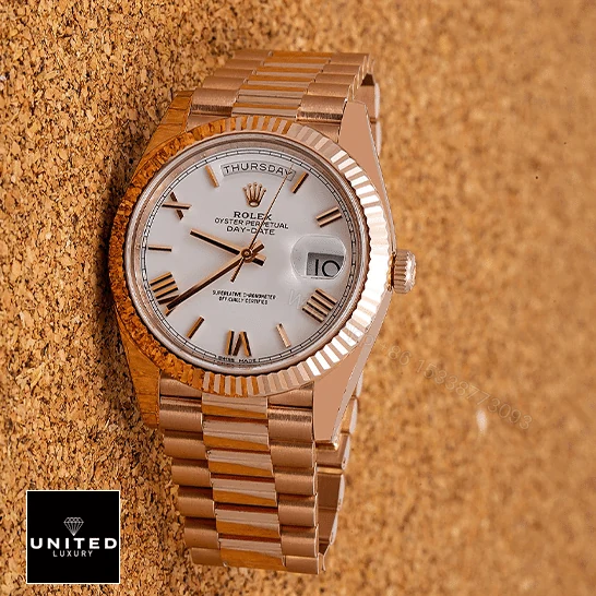View 5 of Rolex Day-Date 228235 KW Rose Gold White Dial Replica